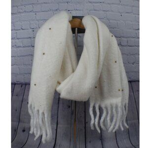 NWT Faux Pearl Embellished Scarf Ivory Pristine One Size